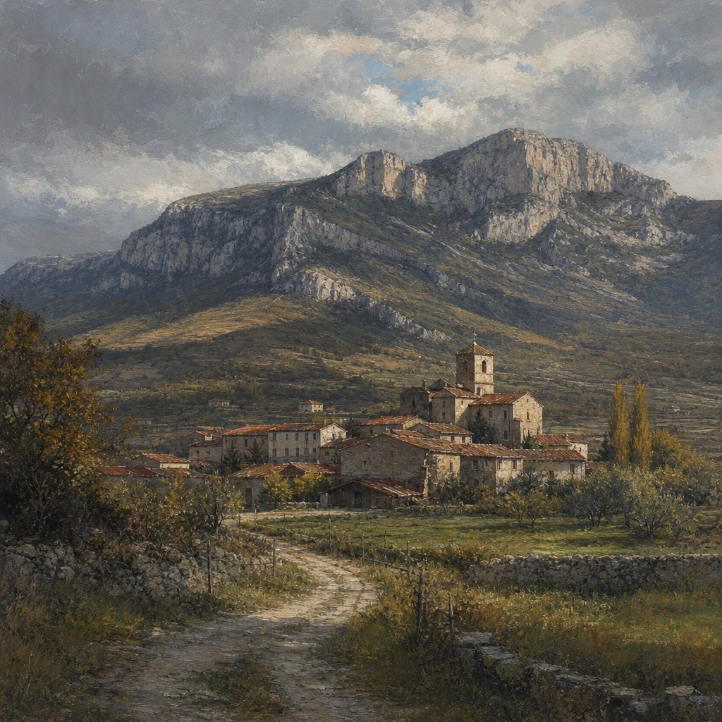 Pueblo de montaña de Asparrena al pie de la Sierra de Urkilla