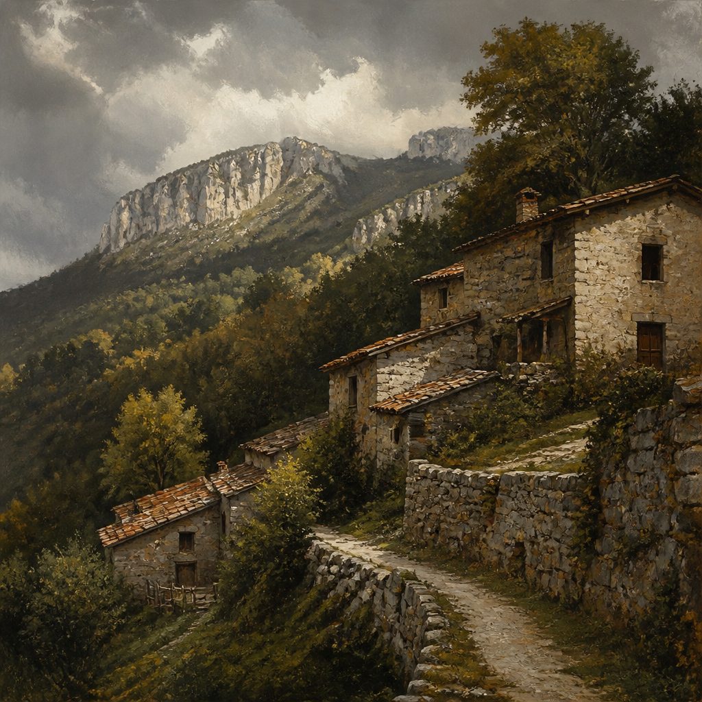 Caseríos tradicionales en las laderas de la Sierra de Entzia, en Asparrena