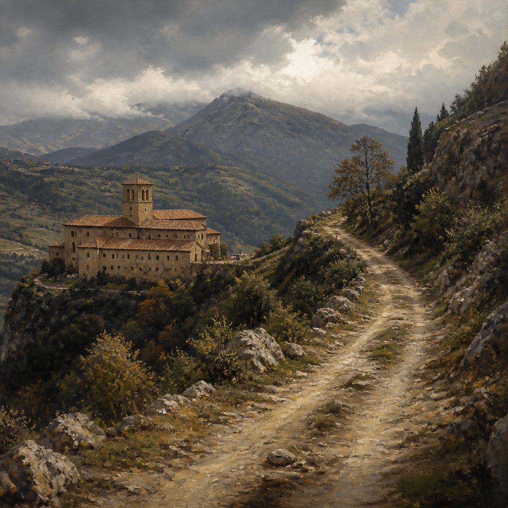 El monasterio de Barria y el camino de montaña hacia el puerto de Opakua, en San Millán