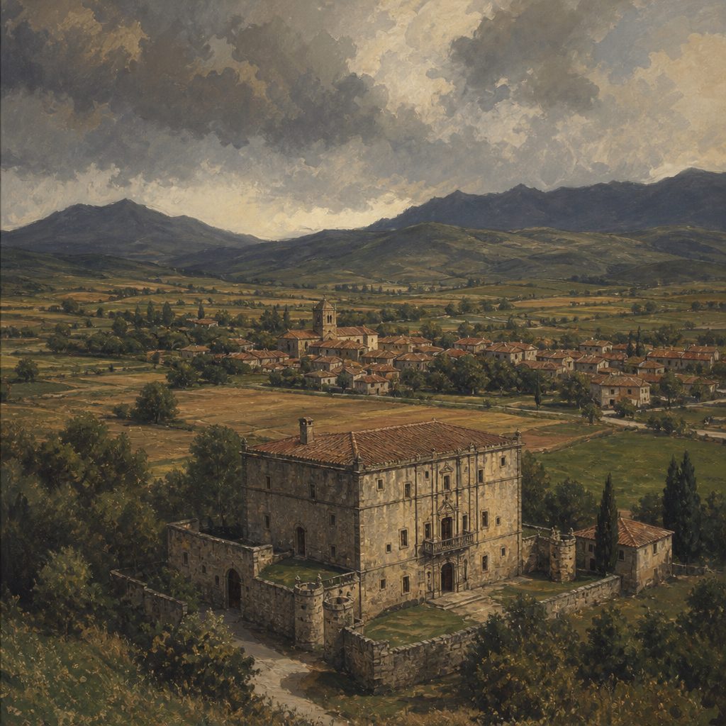 El pueblo de Zalduondo y el palacio Lazarraga entre campos de la Llanada Alavesa